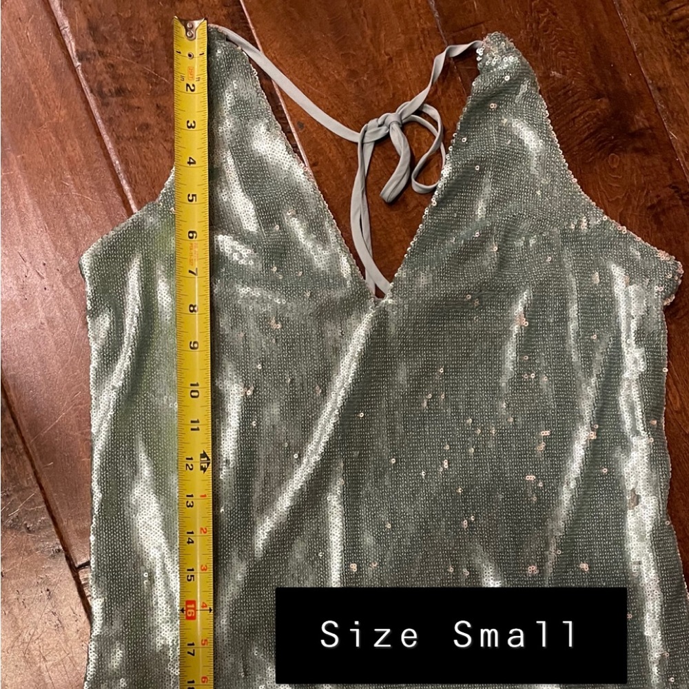 Free People Double Take Gold Rush Sequin Mini Slip Dress Green Blue - Picture 6 of 10